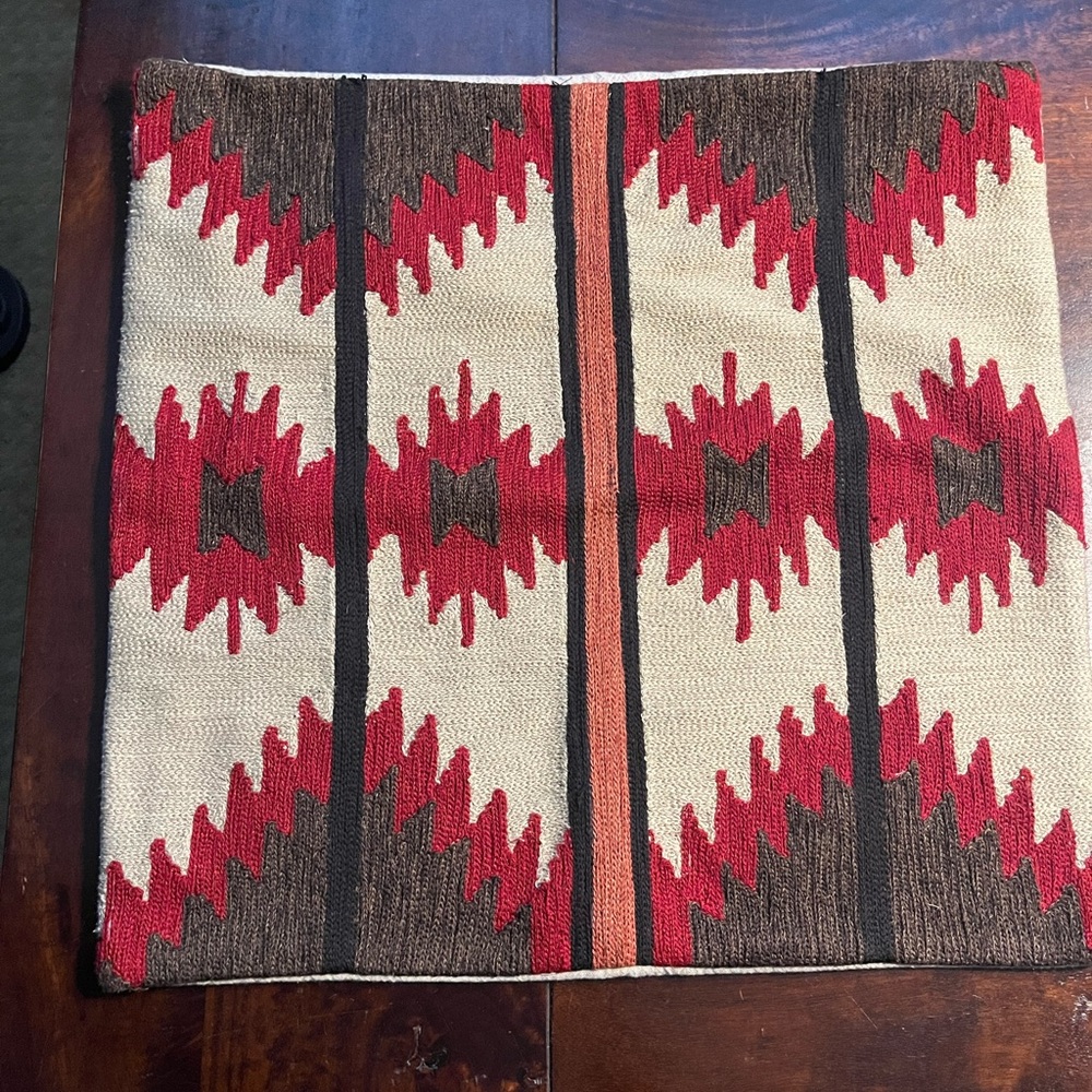 Pottery Barn Red and Brown Geometric Pillow Cover